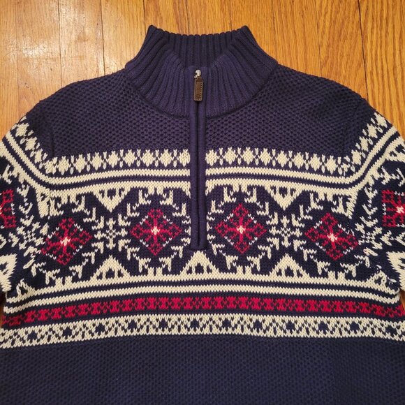 Izod Fair Isle Quarter Zip Sweater M Classic Fit Blue Red Holiday Pullover - Picture 7 of 9